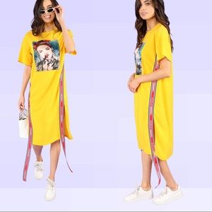 SHEIN figure graphic tape side slit dress